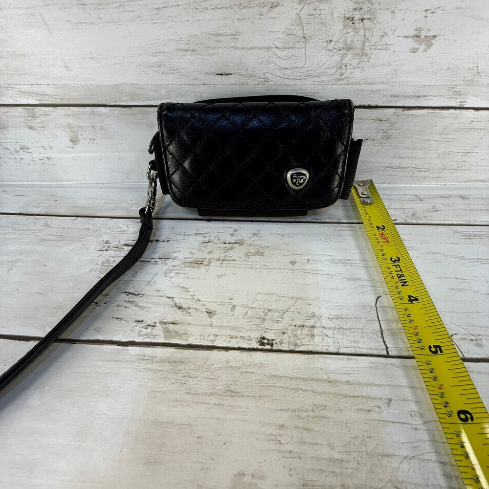Icon Black Quilted Leather Mini Crossbody Bag with Mirror Pink Polka Dot Lining